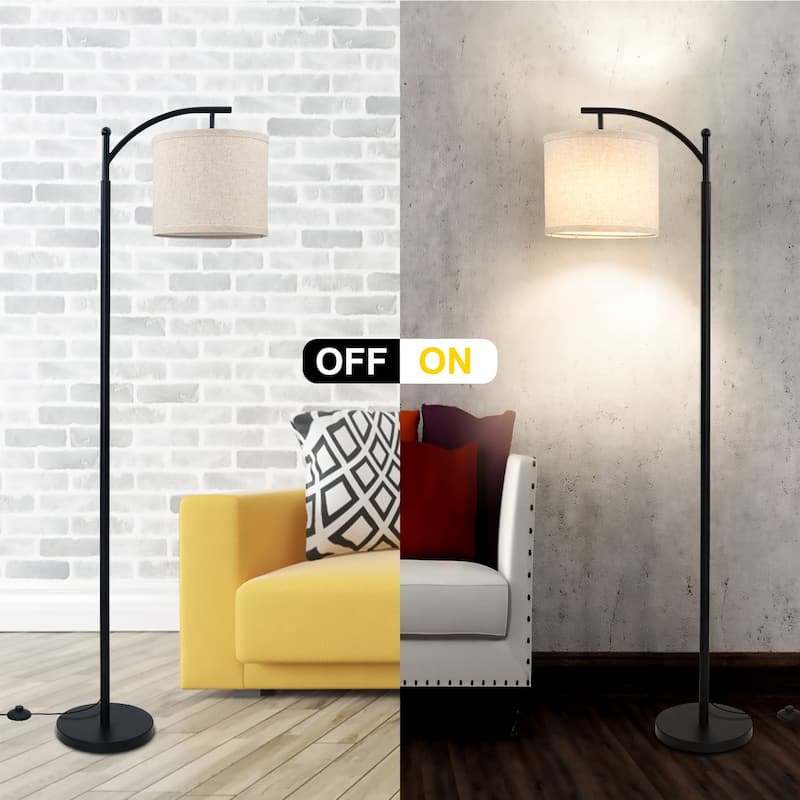 62" Arched Floor Lamp Beige Fabric Lamp Shade for Living Room - On Sale ...
